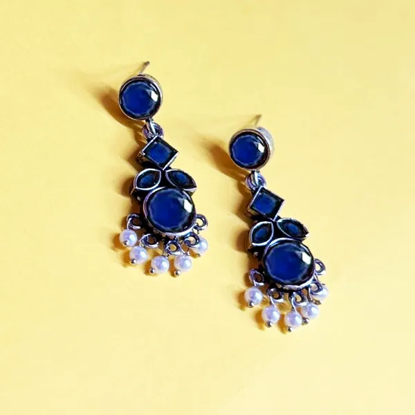 Blue_Traditional_Classic_Stylish_Oxidized_Kundan_Pearl_Dropping_Stud_Earrings_For_Women