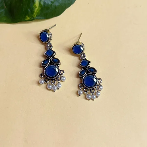 Blue_Traditional_Classic_Stylish_Oxidized_Kundan_Pearl_Dropping_Stud_Earrings_For_Women