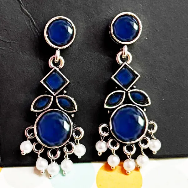 Blue_Traditional_Classic_Stylish_Oxidized_Kundan_Pearl_Dropping_Stud_Earrings_For_Women