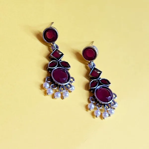 Red_Traditional_Classic_Stylish_Oxidized_Kundan_Pearl_Dropping_Stud_Earrings_For_Women