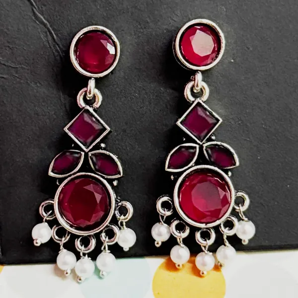 Red_Traditional_Classic_Stylish_Oxidized_Kundan_Pearl_Dropping_Stud_Earrings_For_Women