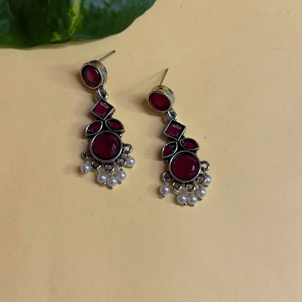 Red_Traditional_Classic_Stylish_Oxidized_Kundan_Pearl_Dropping_Stud_Earrings_For_Women