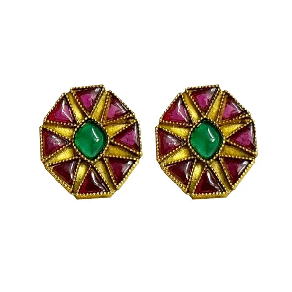 Red_And_Green_Traditional_Classic_Stylish_Oxidized_Kundan_Stud_Earrings_For_Women