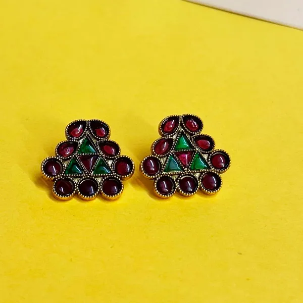 Green_And_Red_Traditional_Classic_Stylish_Oxidized_Kundan_Stud_Earrings_For_Women