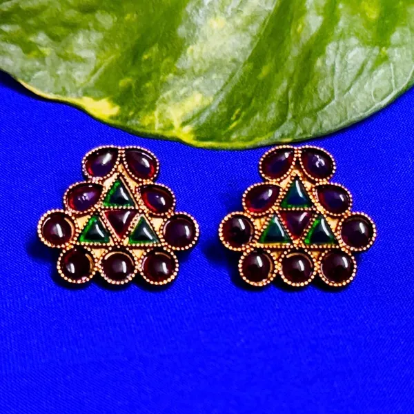 Green_And_Red_Traditional_Classic_Stylish_Oxidized_Kundan_Stud_Earrings_For_Women