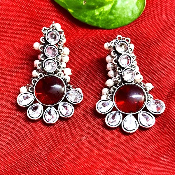 Red_And_Silver_Traditional_Classic_Stylish_Oxidized_Kundan_Pearl_Dropping_Stud_Earrings_For_Women