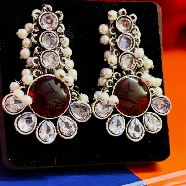 Red_And_Silver_Traditional_Classic_Stylish_Oxidized_Kundan_Pearl_Dropping_Stud_Earrings_For_Women