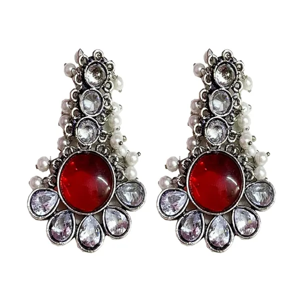 Red_And_Silver_Traditional_Classic_Stylish_Oxidized_Kundan_Pearl_Dropping_Stud_Earrings_For_Women