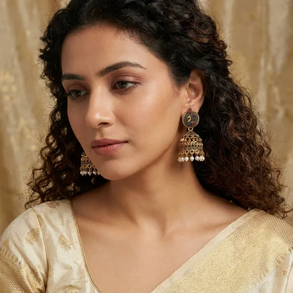 Multicolor_Traditional_Classic_Stylish_Golden_Peacock_Jhumka_Earrings_For_Women