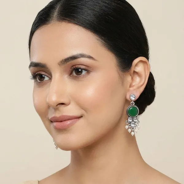 Green_And_Silver_Traditional_Classic_Stylish_Oxidized_Kundan_Dropping_Stud_Earrings_For_Women