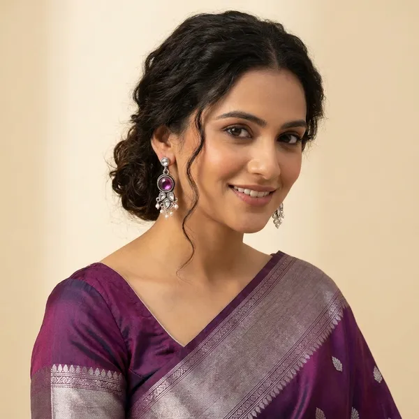 Purple_And_Silver_Traditional_Classic_Stylish_Oxidized_Kundan_Pearl_Dropping_Stud_Earrings_For_Women
