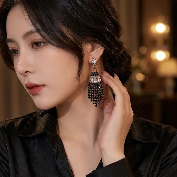Black_Traditional_Classic_Stylish_Black_Stone_Dropping_Stud_Earrings_For_Women