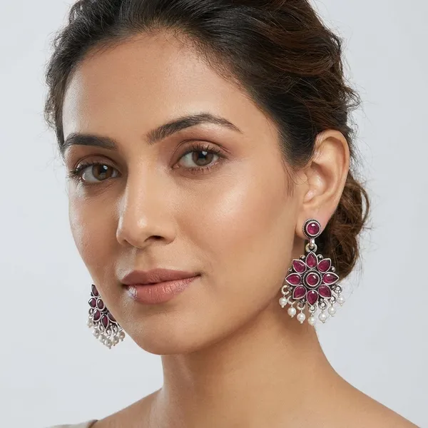 Red_And_Silver_Traditional_Classic_Stylish_Oxidized_Earrings_For_Women