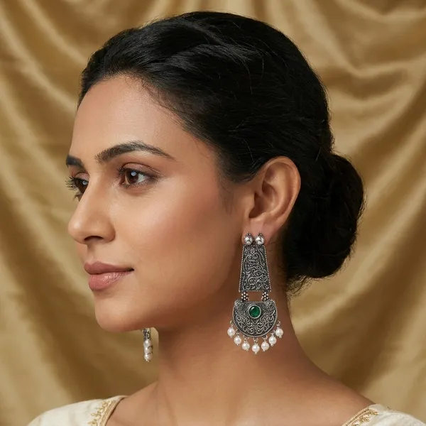 Green_And_Black_Traditional_Classic_Stylish_Oxidized_Kundan_Stone_Dropping_Stud_Earrings_For_Women