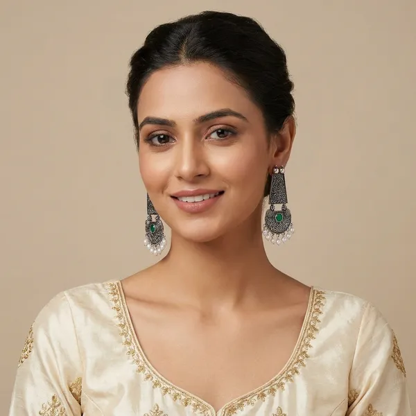 Green_And_Black_Traditional_Classic_Stylish_Oxidized_Kundan_Stone_Dropping_Stud_Earrings_For_Women