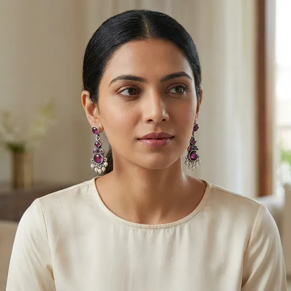 Purple_Traditional_Classic_Stylish_Oxidized_Kundan_Stone_Dropping_Stud_Earrings_For_Women