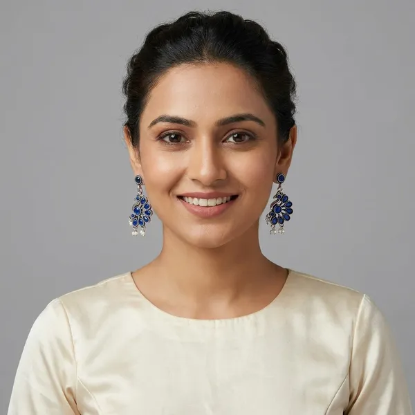 Blue_Traditional_Classic_Stylish_Oxidized_Peacock_Kundan_Dropping_Stud_Earrings_For_Women