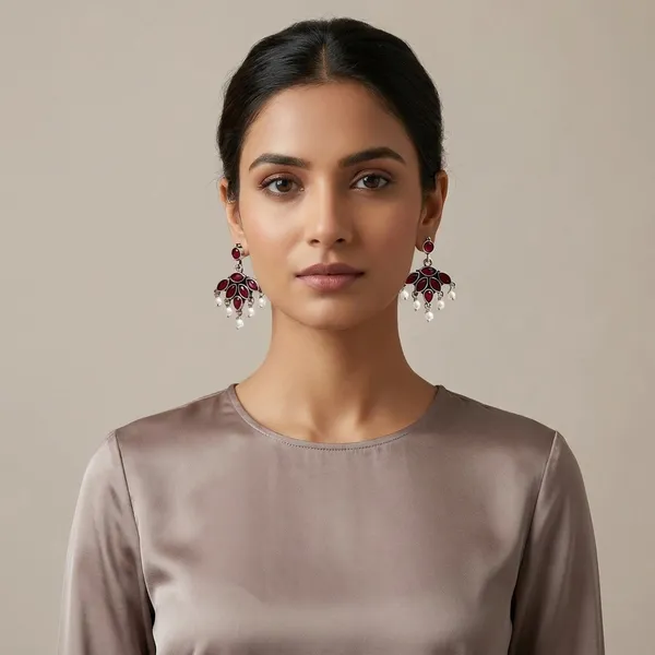 Red_And_White_Traditional_Classic_Stylish_Oxidized_Kundan_Stud_Earrings_For_Women