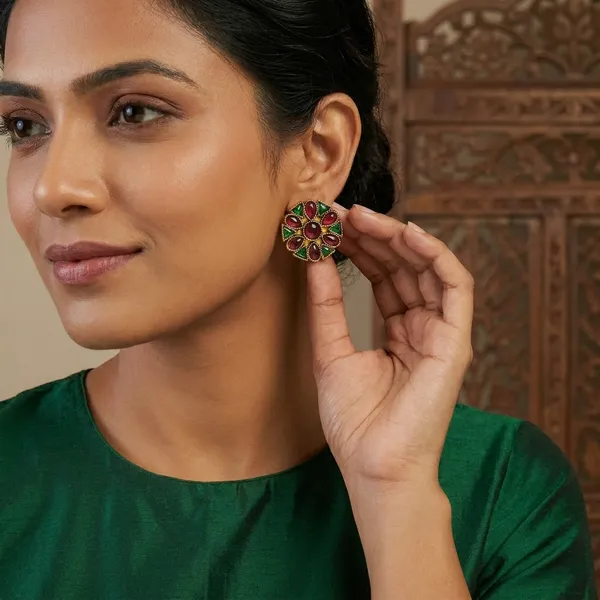 Multicolor_Traditional_Classic_Stylish_Oxidized_Kundan_Stud_Earrings_For_Women