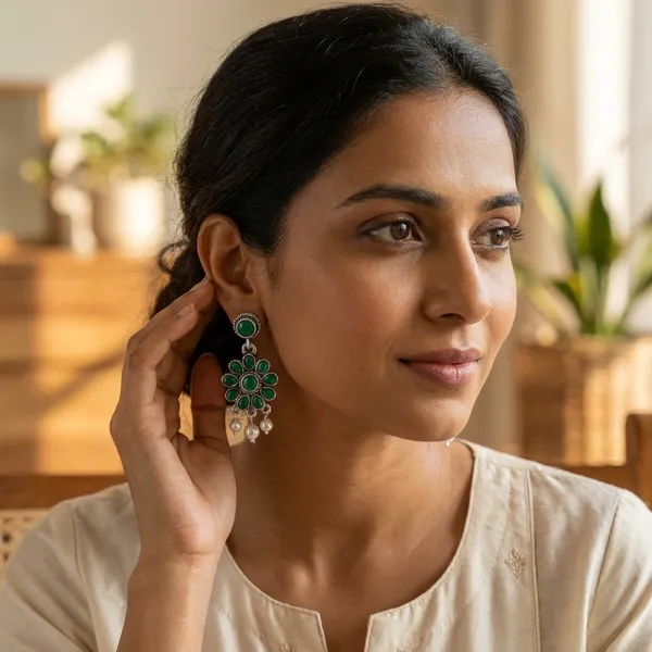 Green_Traditional_Classic_Stylish_Oxidized_Kundan_Stone_Dropping_Stud_Earrings_For_Women