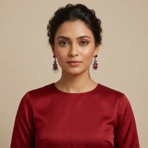 Red_Traditional_Classic_Stylish_Oxidized_Kundan_Pearl_Dropping_Stud_Earrings_For_Women