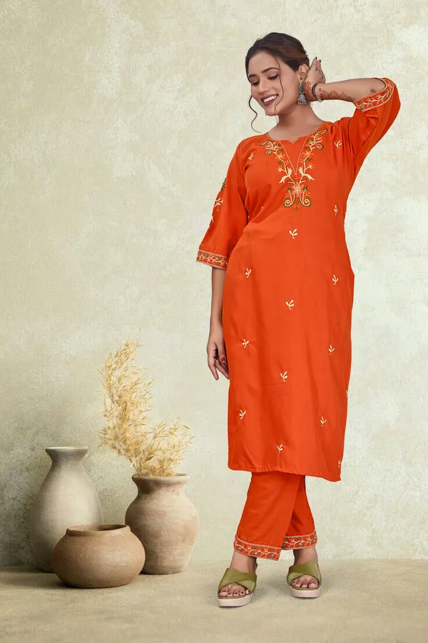 Orange_Cotton_Straight_Floral_Embroidered_Kurta_Pant_Set_For_Women