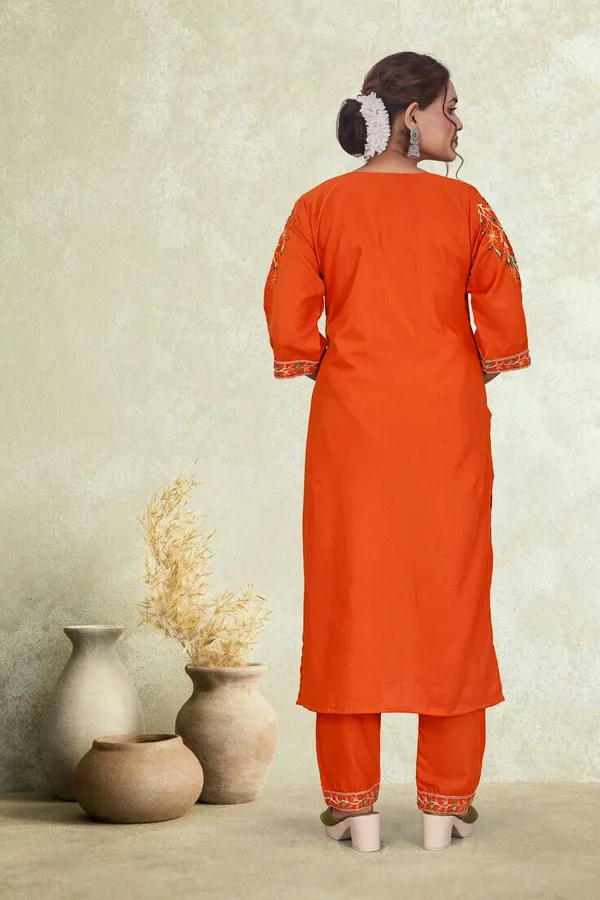 Orange_Cotton_Straight_Floral_Embroidered_Kurta_Pant_Set_For_Women