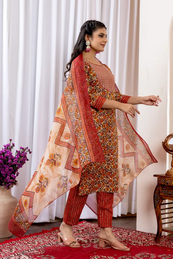 Orange_Cotton_Printed_Embroidered_Yoke_Kurta_Set_With_Dupatta_For_Women