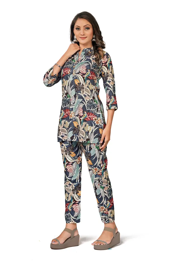Multicolour_Cotton_Straight_Tropical_Floral_Print_Co-Ord_Set_For_Women