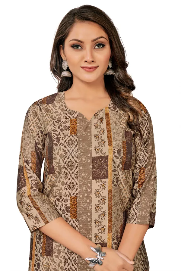 Beige_Cotton_Straight_Geometric_Patchwork_Print_Kurta_Pant_Set_For_Women