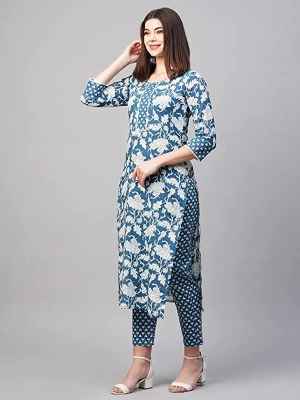 Sky_Blue_Cotton_Straight_Floral_Printed_Kurta_Pant_Set_For_Women