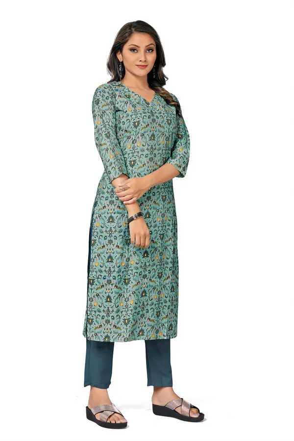 Green_Cotton_Straight_Floral_Printed_Kurta_Pant_Set_For_Women