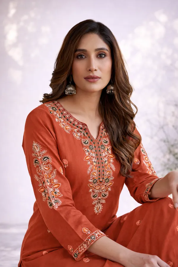 Orange_Rayon_Straight_Floral_Embroidered_Kurta_Set_For_Women