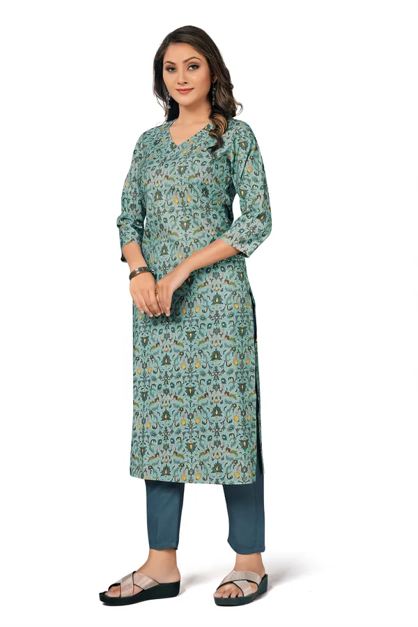 Green_Cotton_Straight_Floral_Printed_Kurta_Pant_Set_For_Women