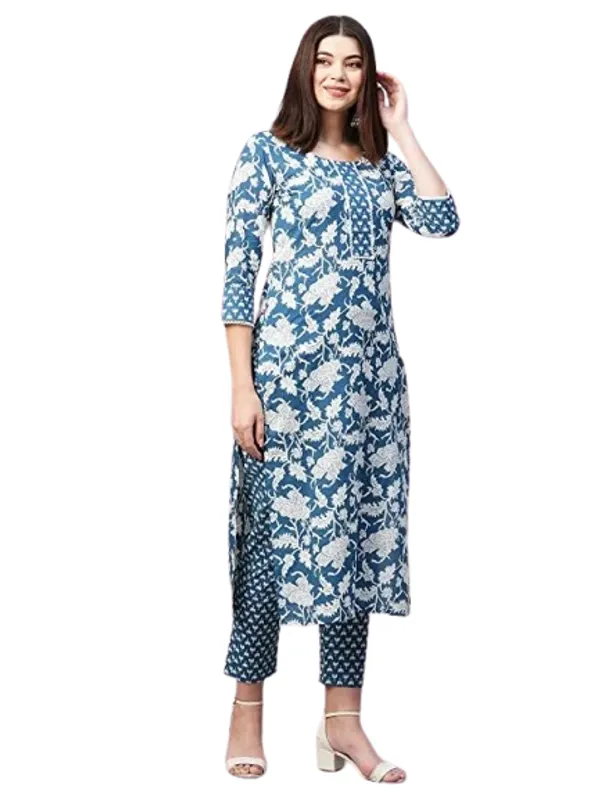 Sky_Blue_Cotton_Straight_Floral_Printed_Kurta_Pant_Set_For_Women