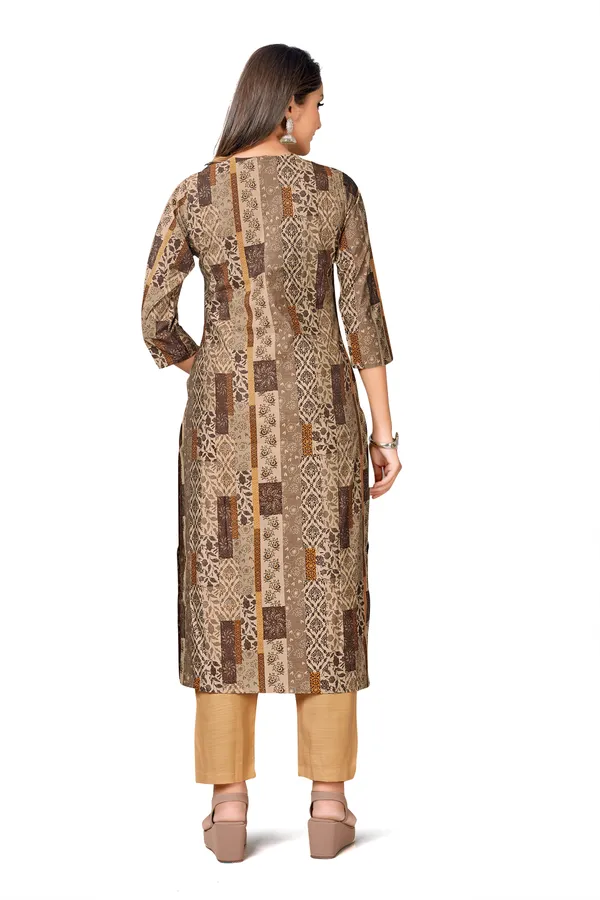 Beige_Cotton_Straight_Geometric_Patchwork_Print_Kurta_Pant_Set_For_Women