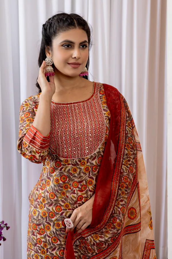 Orange_Cotton_Printed_Embroidered_Yoke_Kurta_Set_With_Dupatta_For_Women