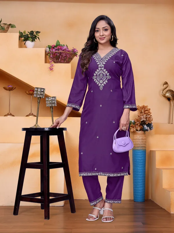 Purple_Rayon_Straight_White_Embroidered_Kurta_Pant_Set_For_Women