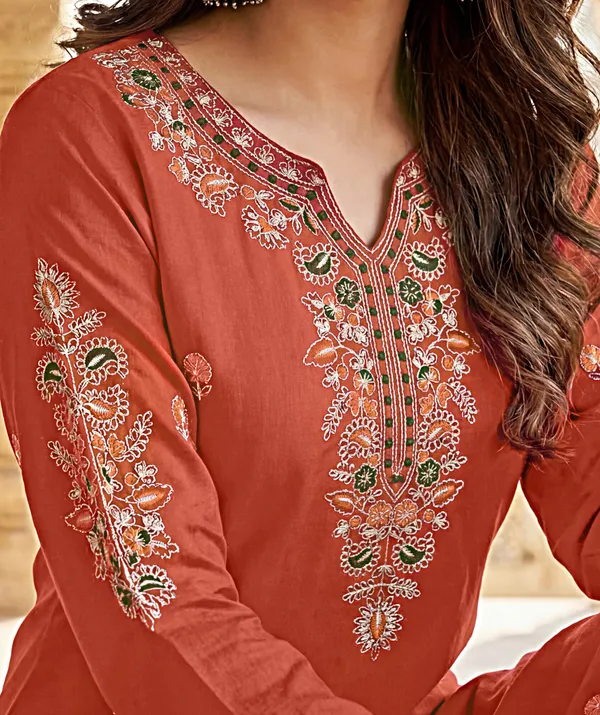 Orange_Rayon_Straight_Floral_Embroidered_Kurta_Set_For_Women