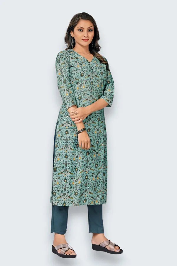 Green_Cotton_Straight_Floral_Printed_Kurta_Pant_Set_For_Women