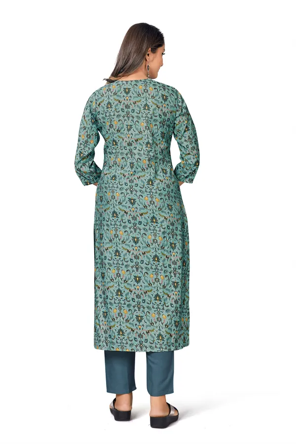 Green_Cotton_Straight_Floral_Printed_Kurta_Pant_Set_For_Women