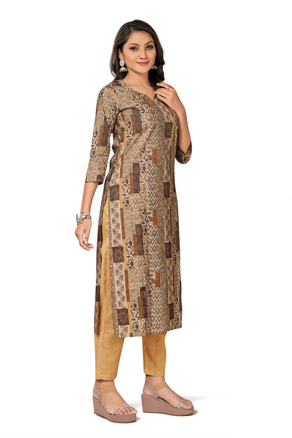 Beige_Cotton_Straight_Geometric_Patchwork_Print_Kurta_Pant_Set_For_Women