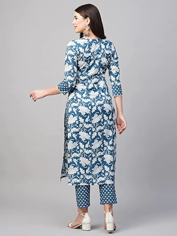 Sky_Blue_Cotton_Straight_Floral_Printed_Kurta_Pant_Set_For_Women