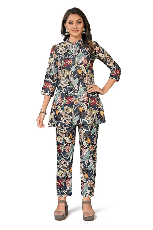 Multicolour_Cotton_Straight_Tropical_Floral_Print_Co-Ord_Set_For_Women