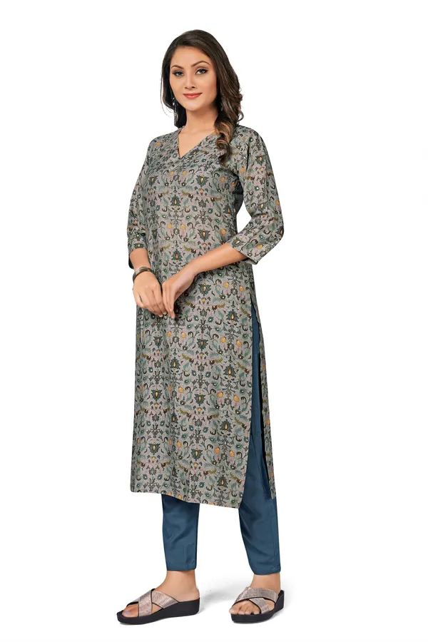 Grey_Cotton_Straight_Multicolour_Floral_Printed_Kurta_Pant_Set_For_Women