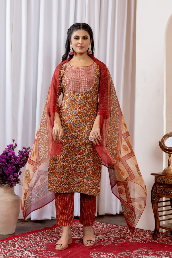 Orange_Cotton_Printed_Embroidered_Yoke_Kurta_Set_With_Dupatta_For_Women
