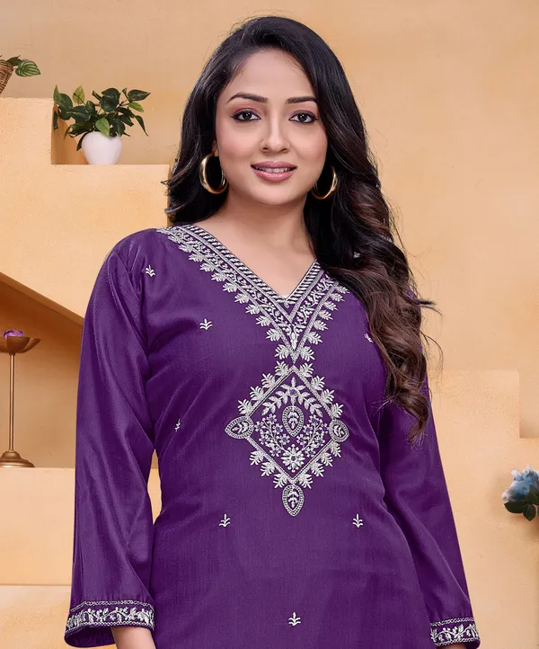Purple_Rayon_Straight_White_Embroidered_Kurta_Pant_Set_For_Women