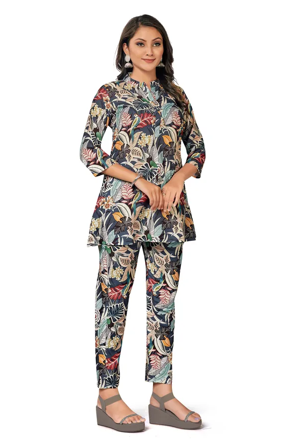 Multicolour_Cotton_Straight_Tropical_Floral_Print_Co-Ord_Set_For_Women
