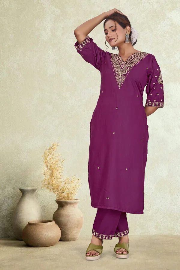 Purple_Rayon_Straight_Embroidered_Mirror_Work_Kurta_Pant_Set_For_Women