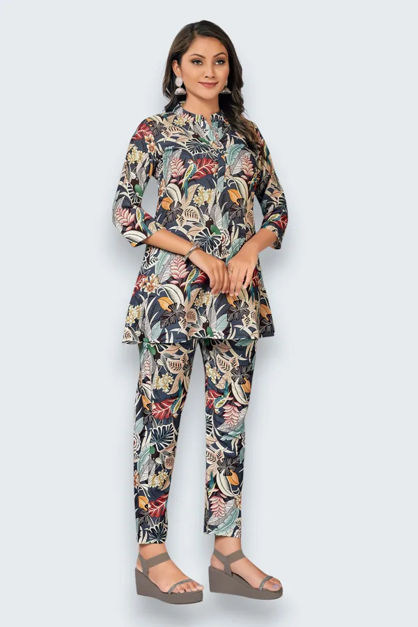 Multicolour_Cotton_Straight_Tropical_Floral_Print_Co-Ord_Set_For_Women